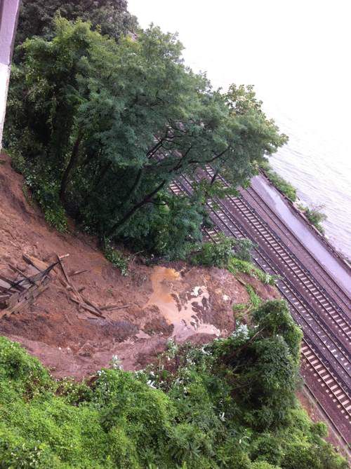 A mudslide covered the tracks on Metro-North Railroad's Hudson Line at Spuyten Duyvil